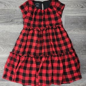 Pastourelle Red and Black Checkered Plaid Buffalo Print Girl Dress